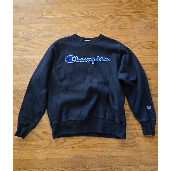 Vintage 90s Y2K Champion Reverse Weave Crew Neck Sweatshirt Mens Medium Black - Picture 1 of 6